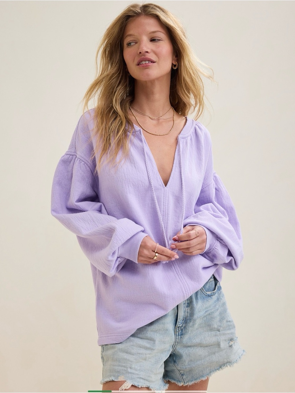 Aerie Lavender Long Sleeve Easy Street Shirt Peasant Top Size Medium